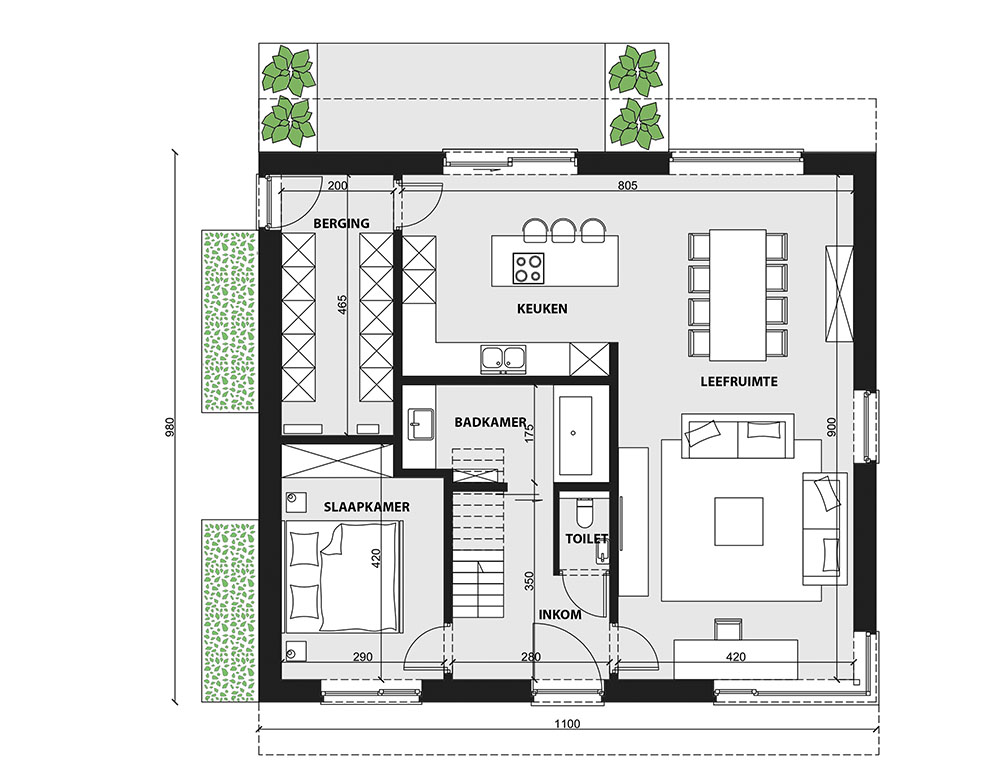Grondplan gelijkvloers modelwoning type Casa